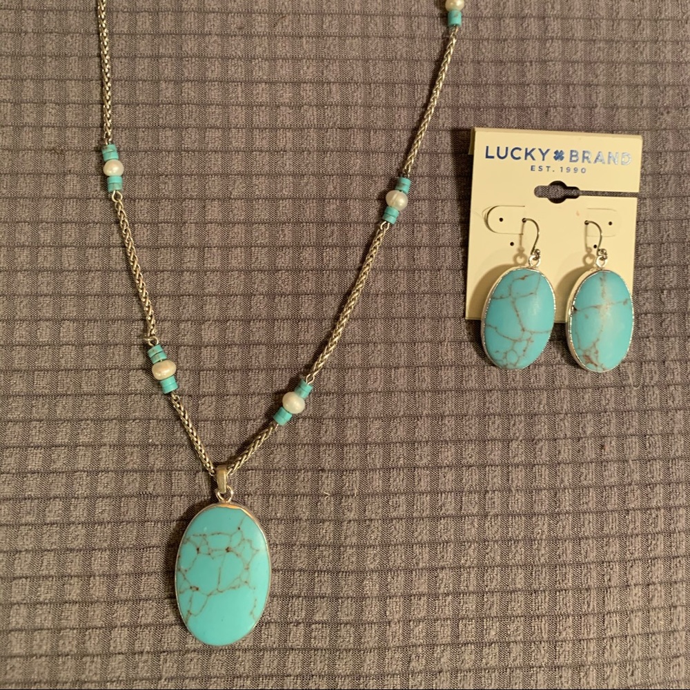 Lucky Brand Stone Necklace & Earring Set